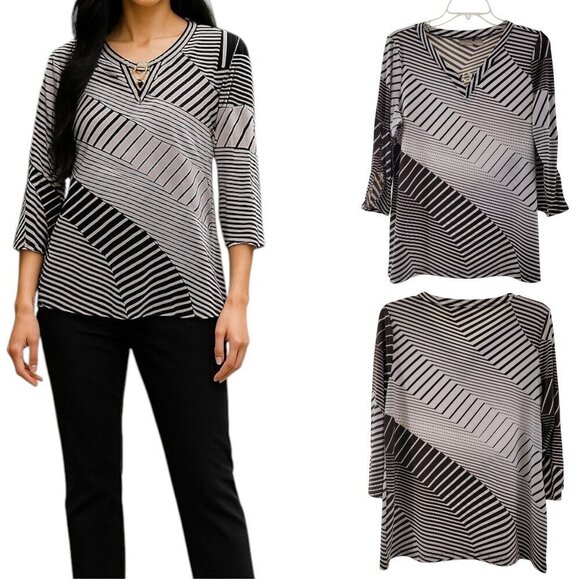 Chico’s V-Neck Split Sleeve Stretch Women’s Tunic Top - Size 1 (Medium) - Picture 1 of 14